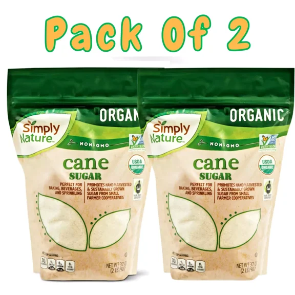 Organic Cane Sugar 2 lb (32 oz) Pouch | Perfect for Baking, Beverages -Pack of 2