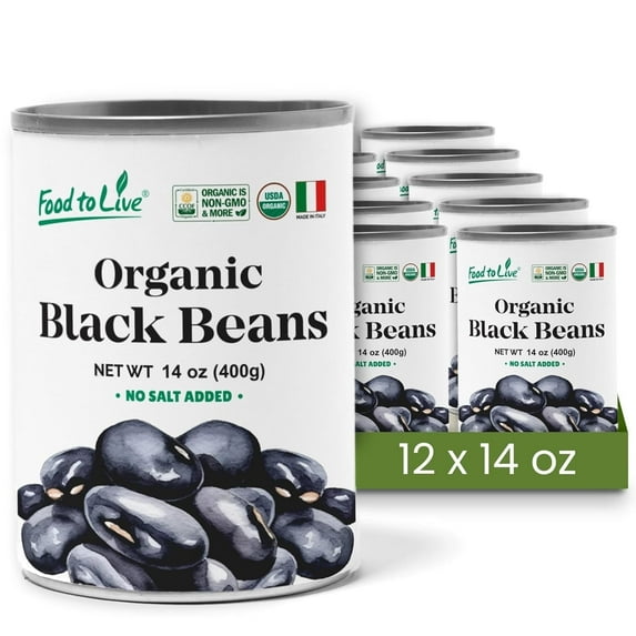 Organic Canned Black Beans, 14 oz (Pack of 12) - Unsalted Non-GMO Frijoles Negro. Perfect for Salads, Soups and Stews. Vegan. Made in Italy
