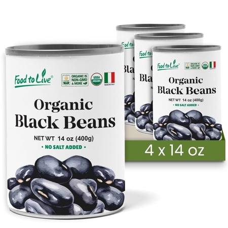Organic Canned Black Beans, 14 oz (Pack of 4) - Unsalted Non-GMO Frijoles Negro. Perfect for Salads, Soups and Stews. Vegan. Made in Italy