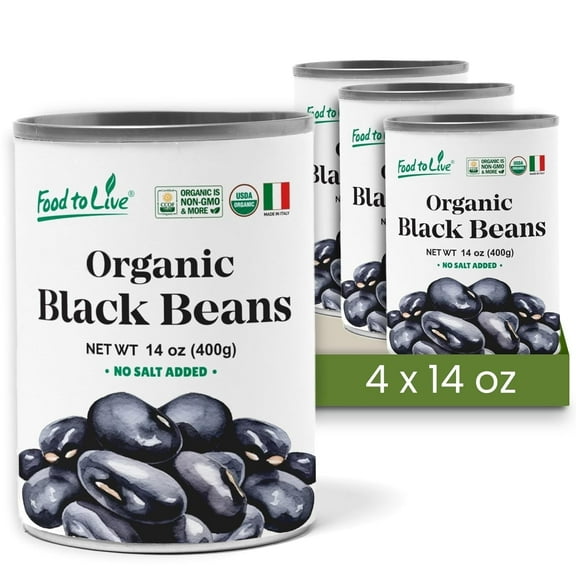 Organic Canned Black Beans, 14 oz (Pack of 4) - Unsalted Non-GMO Frijoles Negro. Perfect for Salads, Soups and Stews. Vegan. Made in Italy