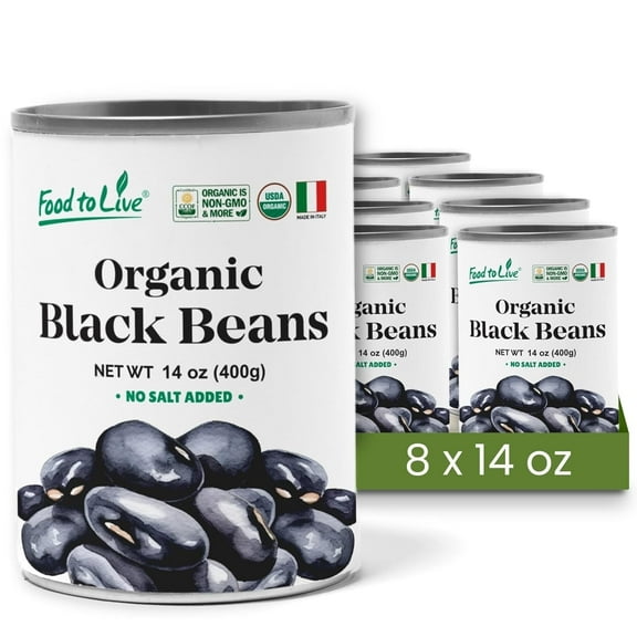 Organic Canned Black Beans, 14 oz (Pack of 8) - Unsalted Non-GMO Frijoles Negro. Perfect for Salads, Soups and Stews. Vegan. Made in Italy