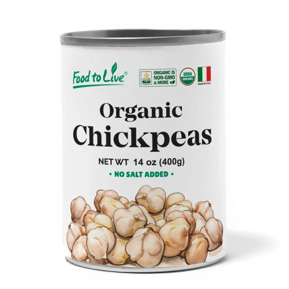 Organic Canned Chickpeas, 14 oz (Pack of 1) - Unsalted Non-GMO Garbanzo Beans. Perfect for Salads, Soups, Hummus, and Falafel. Vegan. Good Source of Fiber and Protein. Made in Italy