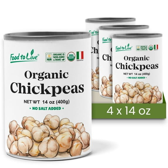 Organic Canned Chickpeas, 14 oz (Pack of 4) - Unsalted Non-GMO Garbanzo Beans. Perfect for Salads, Soups, Hummus, and Falafel. Vegan. Good Source of Fiber and Protein. Made in Italy