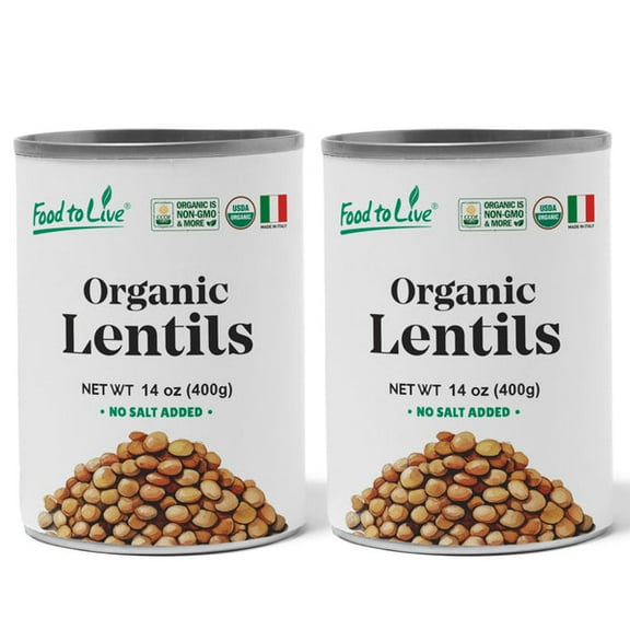 Organic Canned Lentils, 14 oz (Pack of 2) Unsalted, Non-GMO, Vegan by Food to Live