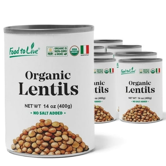 Organic Canned Lentils, 14 oz (Pack of 8) Unsalted, Non-GMO, Vegan by Food to Live