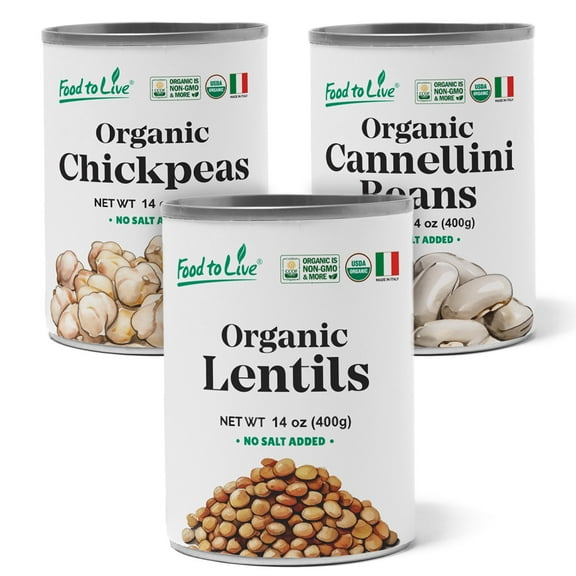 Organic Canned Pulses Bundle, Set of 3 Ready to Eat, Unsalted, Non-GMO, Vegan by Food to Live