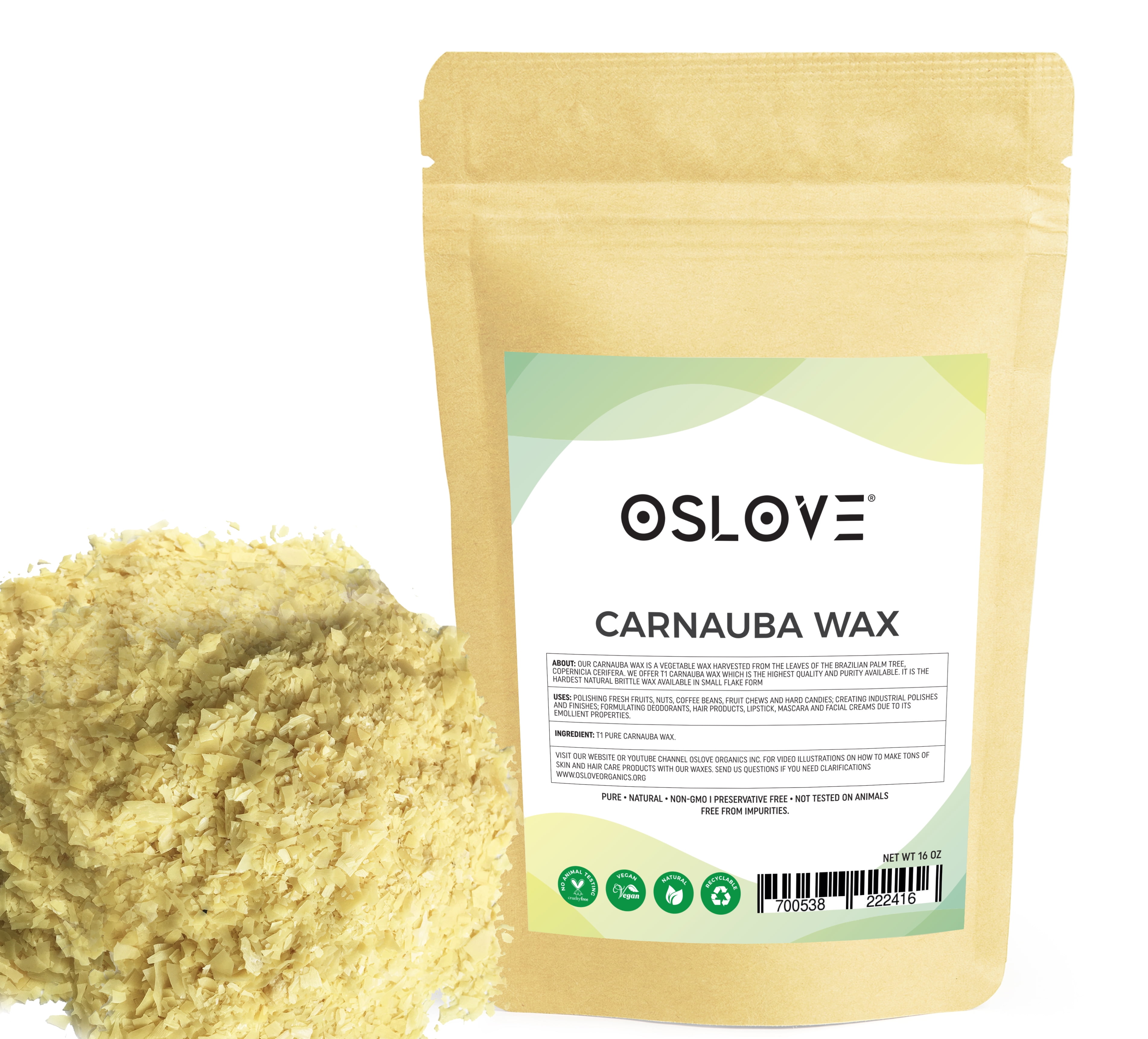 Organic Carnauba Wax Flakes 1 LB by Oslove Organics T1 Grade, Multipurpose  Wax