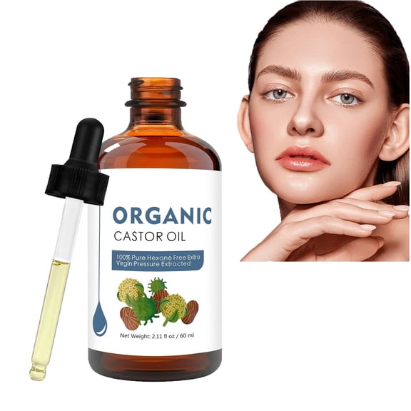 Organic Castor Oil, Castor Oil Organic Cold Pressed Glass Bottle, 100% Pure Black Castor Oil, Cold Pressed Castor Oil for Hair, Eyelashes, Eyebrows & Nails