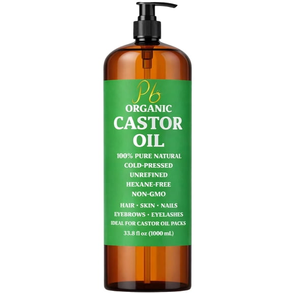 Pomberries Organic Cold Pressed Castor Oil for Hair & Skin Care, 33.8 fl oz