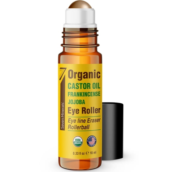 Organic Castor Oil Roll On Eye Roller with Jojoba for Under Eye Bags, Dark Circles & Wrinkles 0.33 oz