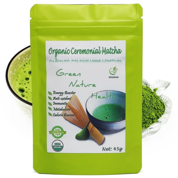 Organic Ceremonial Grade Matcha Powder, 1.59oz, Better for Latte, Smoothie, Natural Drink by EFOOFAN