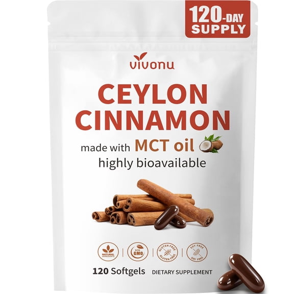 Organic Ceylon Cinnamon with MCT Oil Supplements Softgels, 120 Day Supply | Authentic Sri Lankan Source, Liposome Highly Bioavailable Extract, Energy & Metabolism Support 1 Bag