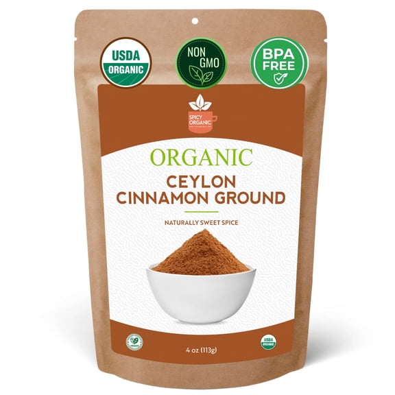 Organic Ceylon Cinnamon Powder 4 oz -Premium Ground True Cinnamon from Sri Lanka, USDA Organic & Kosher Certified, Non-GMO, Gluten-Free