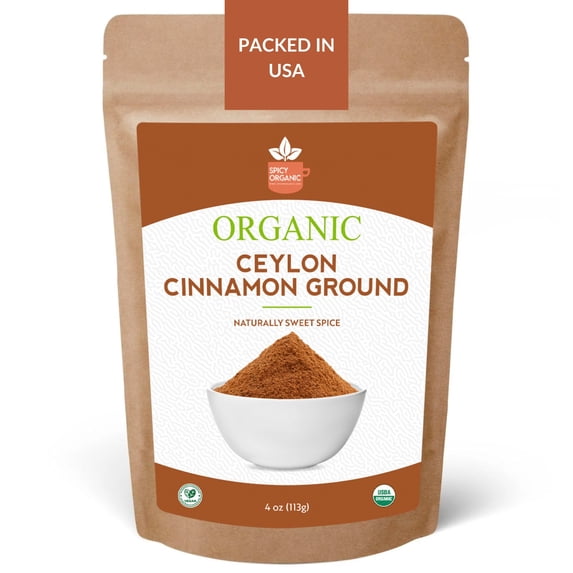 Organic Ceylon Cinnamon Powder – 4 oz -Premium Ground True Cinnamon from Sri Lanka, USDA Organic & Kosher Certified, Non-GMO, Gluten-Free