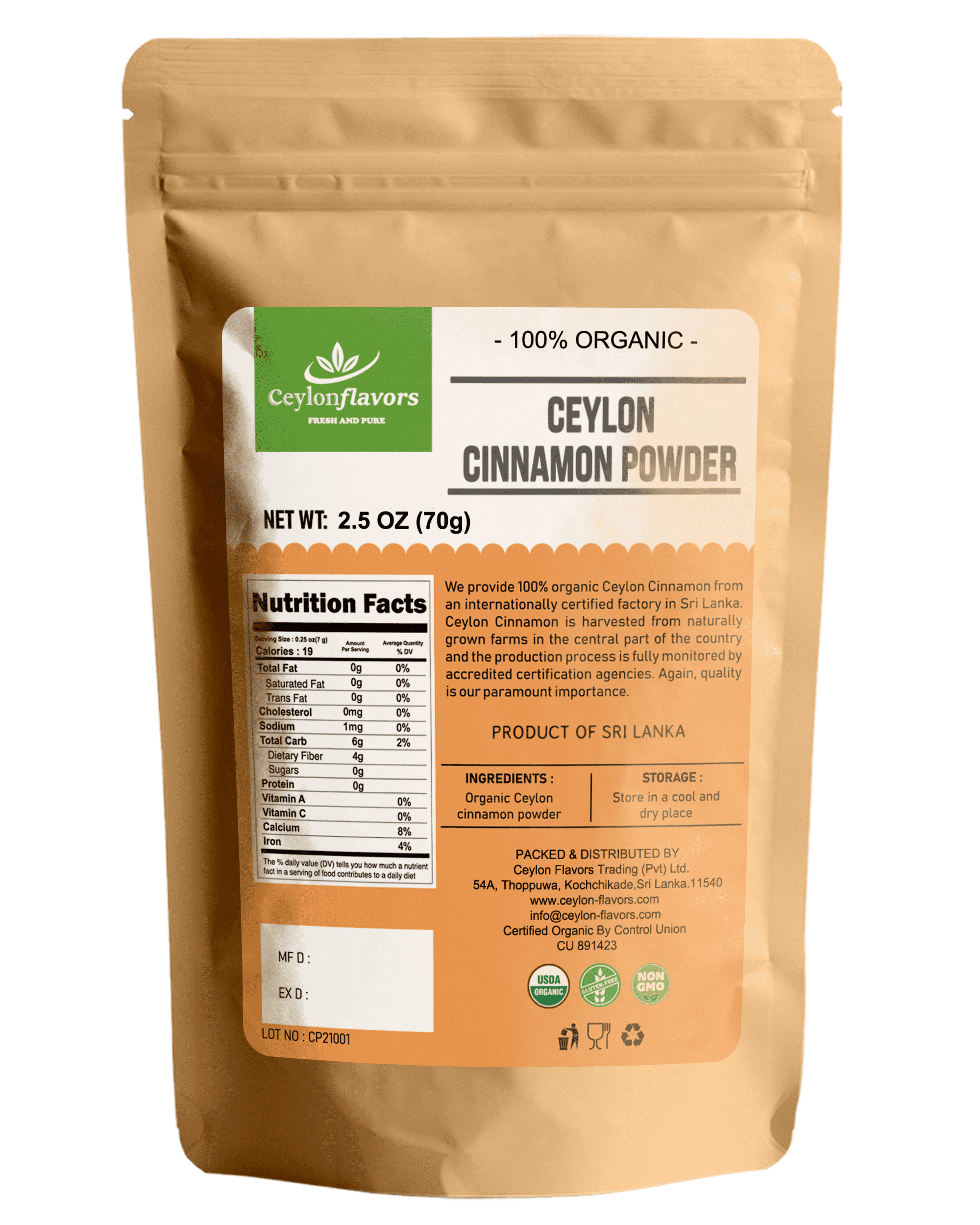 Organic Ceylon Cinnamon Powder Premium Special Grade 2.5 oz (70 g)