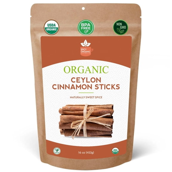 Spicy Organic Ceylon Cinnamon Sticks, 16 oz USDA Certified Organic True Cinnamon Quills for Baking, Tea & Mulled Beverages