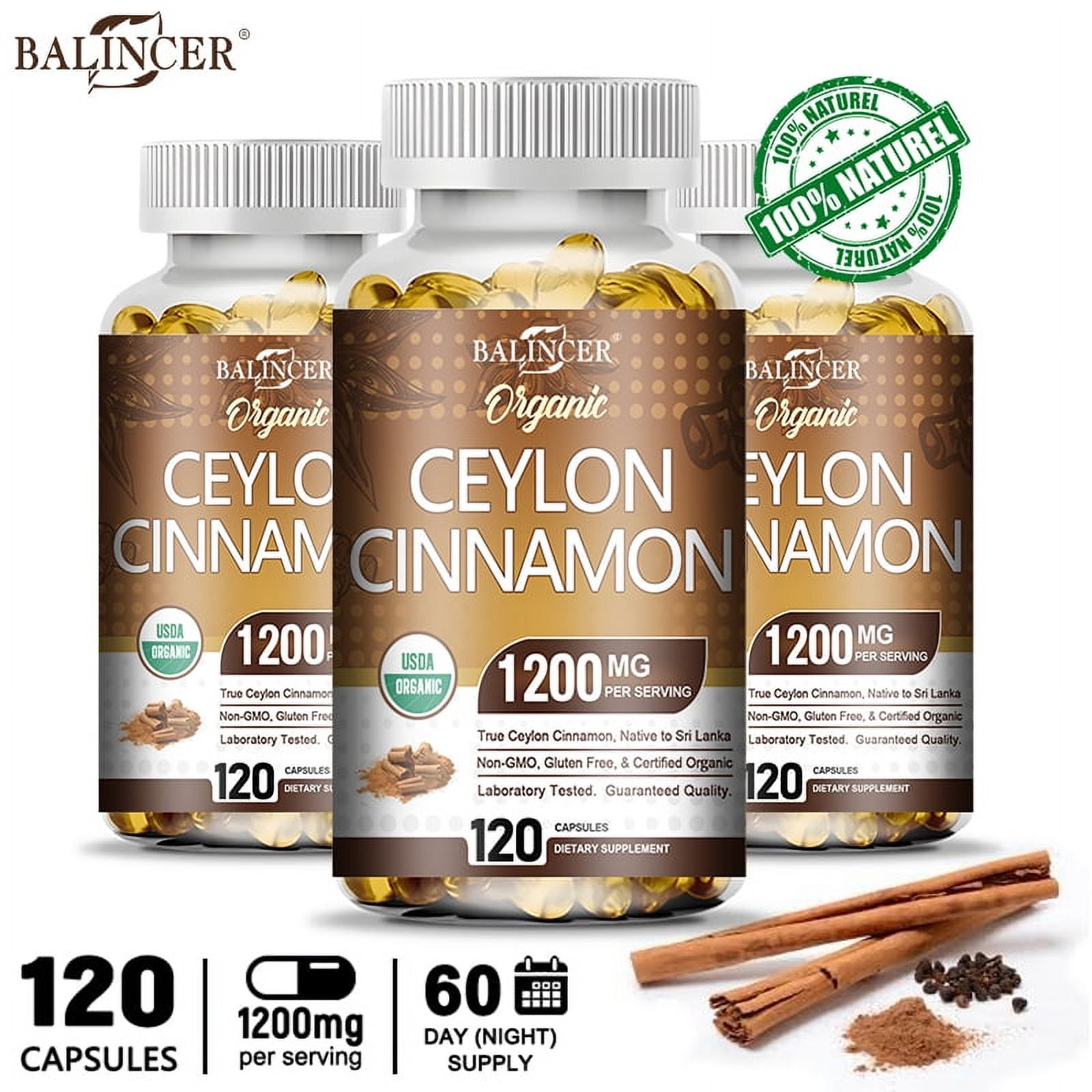 Organic Ceylon Cinnamon Supplement 1200mg, USDA Certified Organic