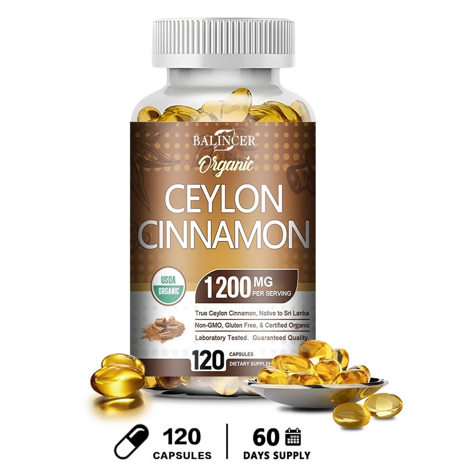Organic Ceylon Cinnamon Supplement 1200mg, USDA Certified Organic