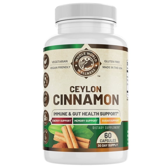 Organic Ceylon Cinnamon Supplement. Antioxidant & Immune Support. Promotes Digestive & Gut Balance. All Natural, Vegan, Gluten-Free. 60 Capsules, USA Made.