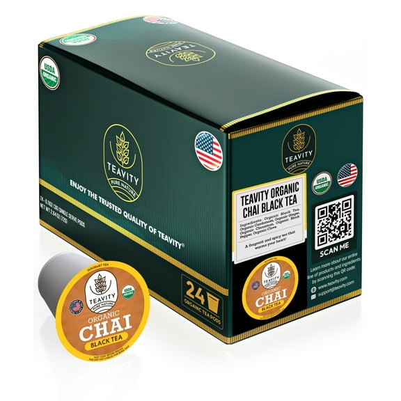 Organic Chai Black Tea Pods Compatible with Keurig Brewers by Teavity (Chai Black Tea, 24 Tea Pods)