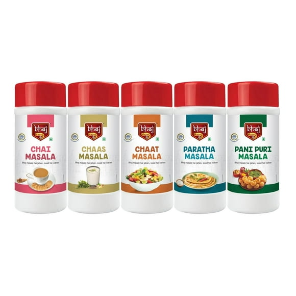 Organic Chai+ Chaas + Chaat + Paratha + Panipuri Masala Powder By Bhoj Masale 500gm, 17.6 Ounce | Pack Of 5
