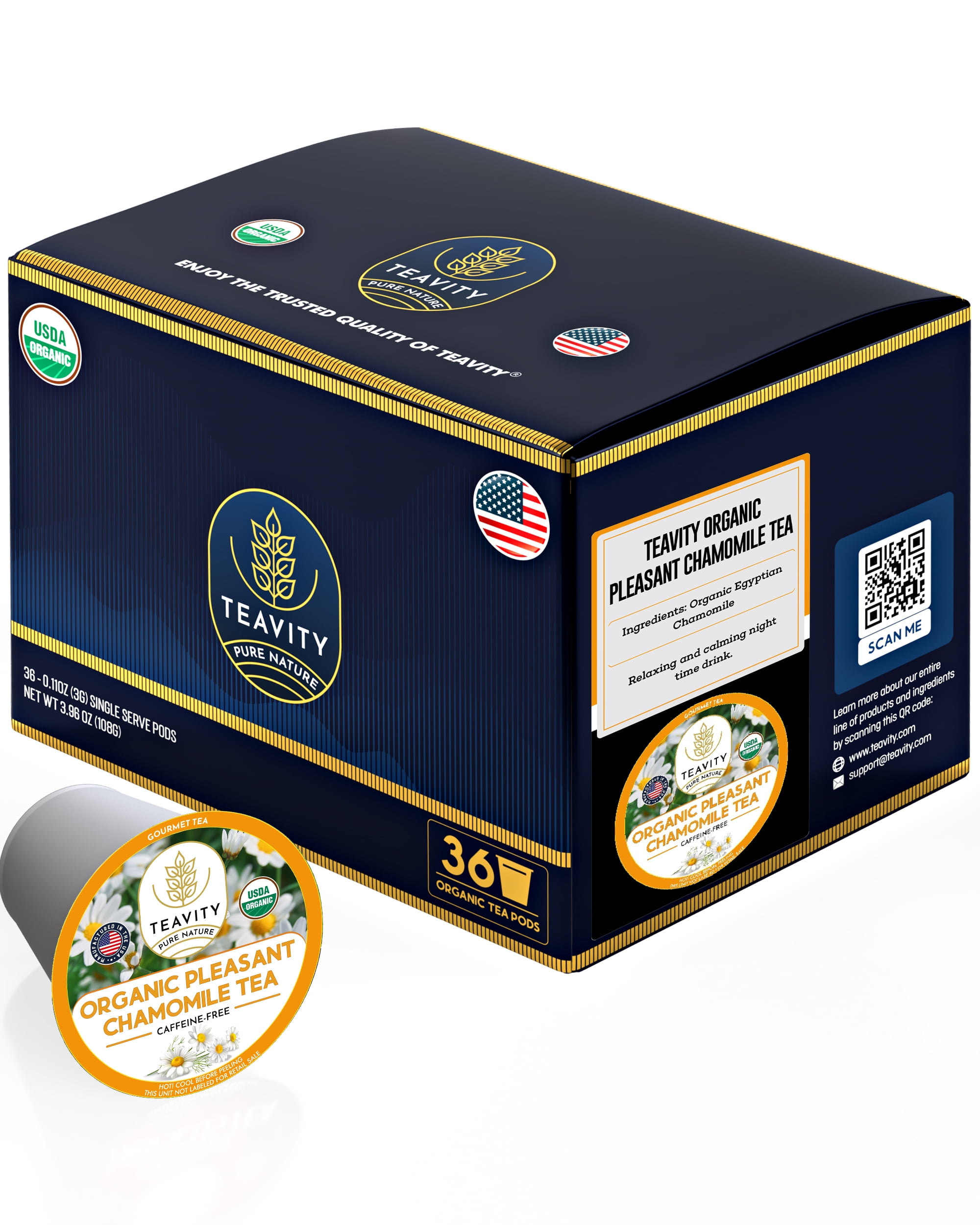 Organic Chamomile Decaf Tea Pods Compatible with Keurig Brewers by