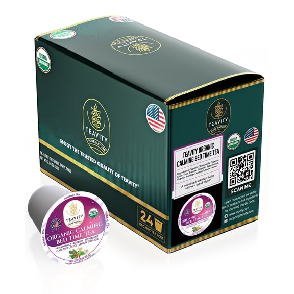Organic Chamomile Sleep Tea Pods Compatible with Keurig Brewers by Teavity (Calming Bed Time Tea, 24 Tea Pods)