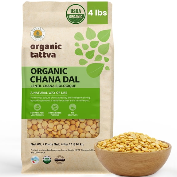 Organic Tattva Chana Dal 4LB, Garbanzo Beans, Split Chickpeas, Vegan, Kosher, No Additives, Gluten Free, USDA Certified