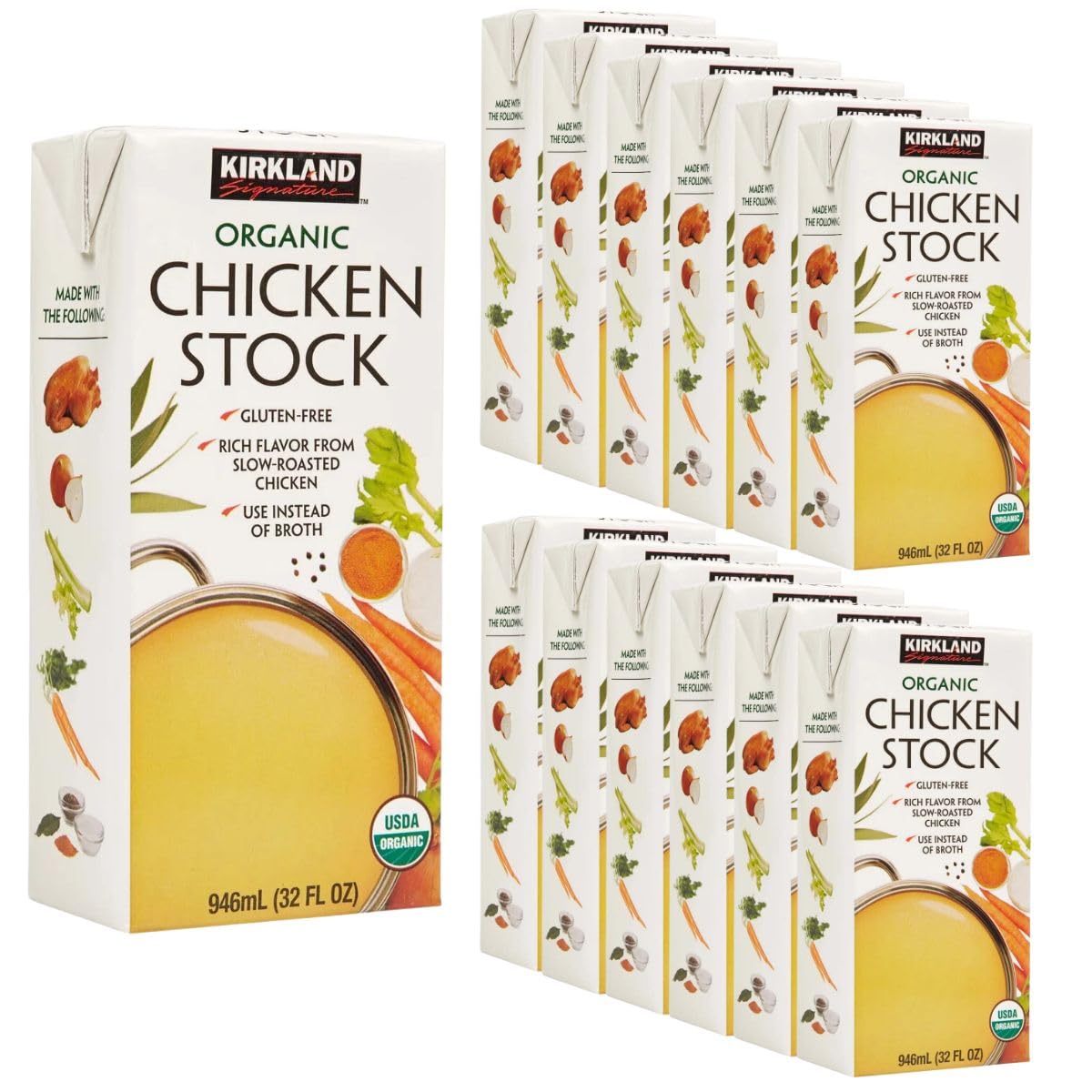 Organic Chicken Stock, 32 Fl oz, 12Count, Rich Flavor for Soups and