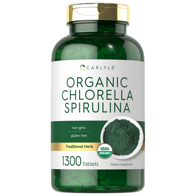 Organic Chlorella Spirulina Tablets 1300 Count 50/50 Blend Non