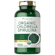 Organic Chlorella Spirulina Tablets | 1300 Count | 50/50 Blend | by Carlyle