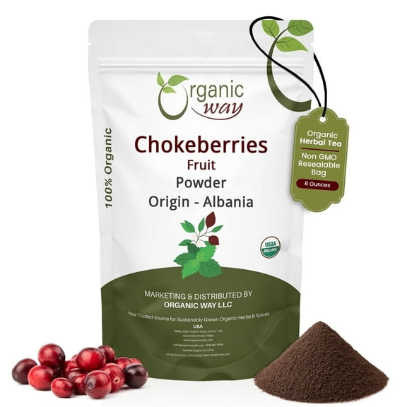 Organic Way Chokeberries Fruit/Aronia Berry Powder - European Wild-Harvest | Organic & Kosher Certified | Non GMO & Gluten Free | USDA Certified | Origin - Albania (8 Oz)