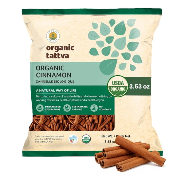Organic Tattva Whole Cinnamon Sticks (3.53 oz/100 gm), Whole Spices with Natural Oils, No Additives, USDA Certified