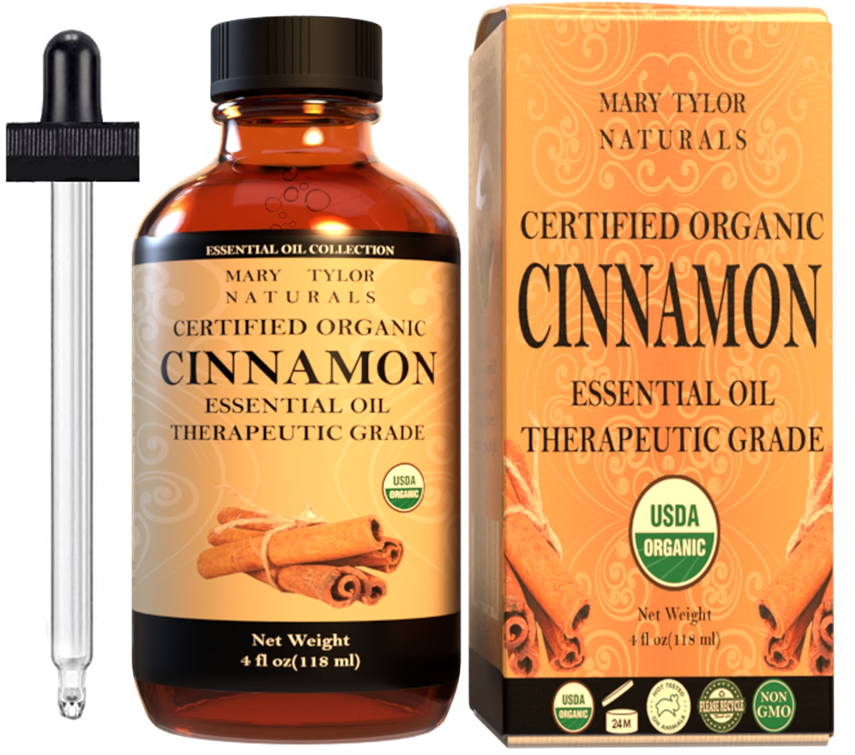 Organic Cinnamon Essential Oil, Large 4 oz by Mary Tylor Naturals, 100