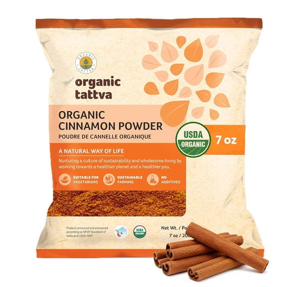 Organic Tattva Cinnamon Powder (7 oz/200 gm), Cold Ground Spices Powder with Natural Oils, No Additives, USDA Certified