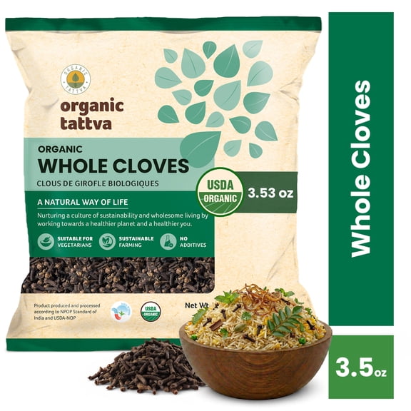 Organic Tattva Whole Cloves (Laung) (3.53 oz/100 gm), Whole Spices with Natural Oils, No Additives, USDA Certified