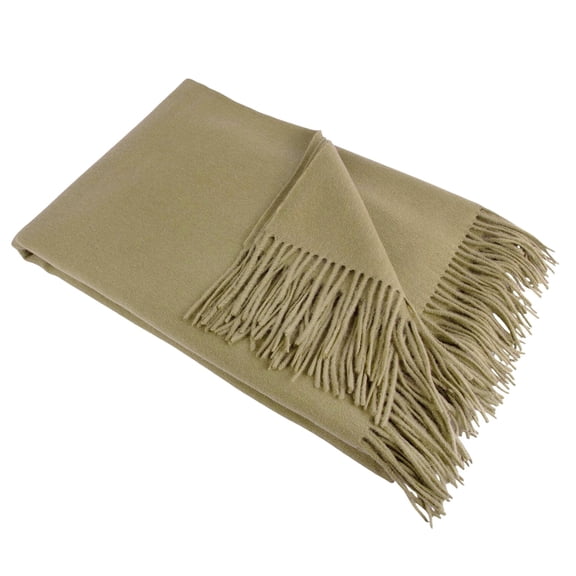 Organic Club Bisque Sheep Wool Throw Wrap 55х70'' (140х178 cm) Wool Throw Blanket with Fringe for Couch Sofa or Bed, Beige