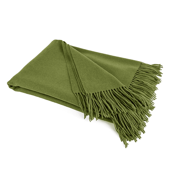Organic Club Forest Green Sheep Wool Throw Wrap 55x70'' (140x178 cm) Wool Throw Blanket with Fringe for Couch Sofa or Bed