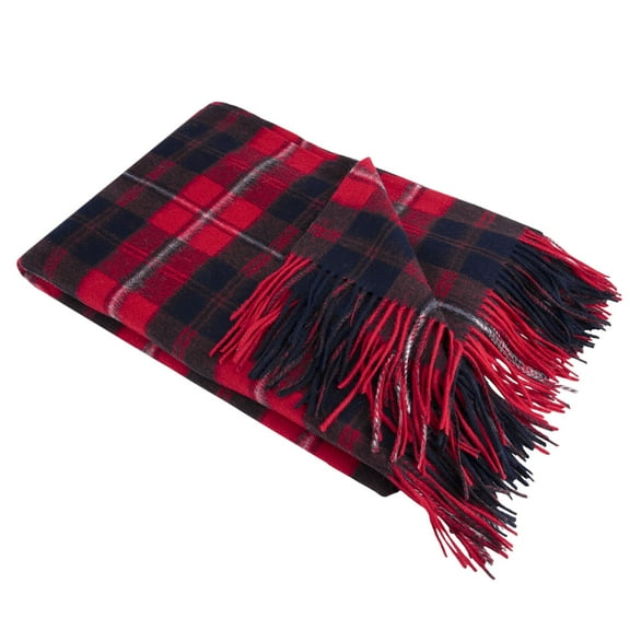 Organic Club Cunningham 100% Wool Throw Wrap 50x70'' (127x178 cm) Sheep Wool Plaid Throw Blanket with Fringe Wool Blanket for Couch Sofa or Bed, Red and Black