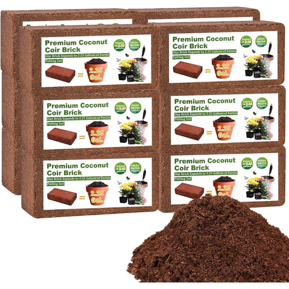 Organic Coco Coir 12 Pcs Compressed Coconut Coir Bricks Coconut Fiber Husk Substrate Mulch Coconut Bark Core Growing Medium Peat Moss Soil High Nutrition for Plants Gardening Seed Starting Soil Mix