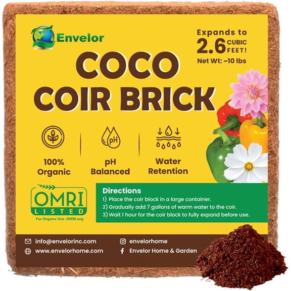 Organic Coco Coir Brick 10 Lbs. Coir Block Coconut Fiber Growing Medium Potting Mix Coco Peat Media Coir Pith Indoor Outdoor Planters Vegetable Garden Beds