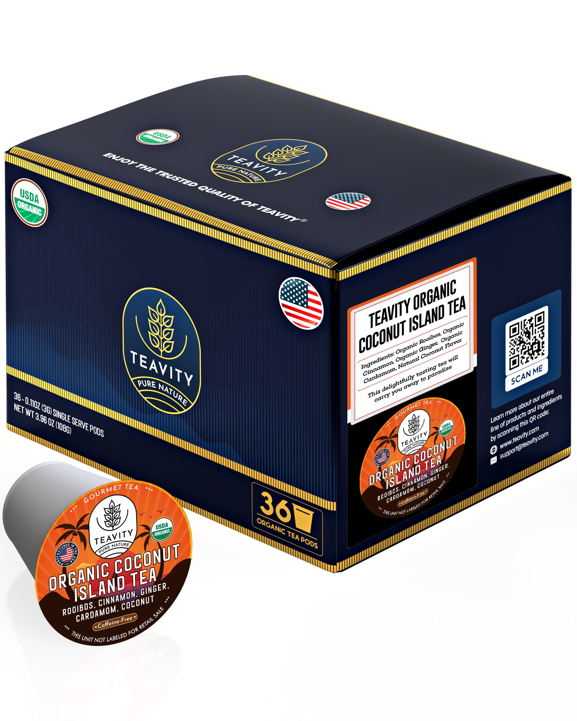 Organic Coconut Island Tea Pods Compatible with Keurig Brewers by