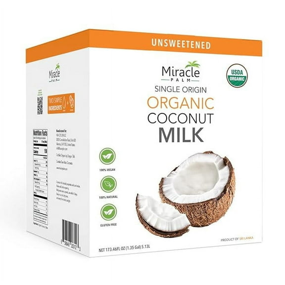 Organic Coconut Milk - 1.35 Gallon (173.46 Fl Oz) X 3 No Guar Gum, No Preservatives, Gluten Free, Vegan and Kosher 18% Coconut Milk Fat, Unsweetened Bag in Box Shelf Stable