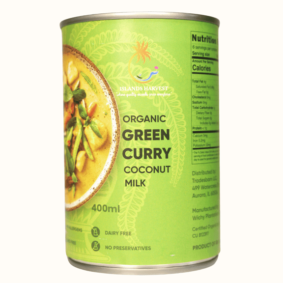 Islands Harvest Organic Green Curry Coconut Milk Pack of 6 - Vegan, Kosher, Halal, Non-GMO, USDA Organic