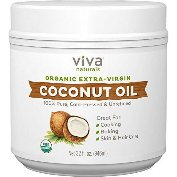 Organic Coconut Oil - Unrefined and Cold-Pressed, Natural Hair Oil, Skin Oil and Cooking Oil with Fresh Flavor, Non-GMO Extra Virgin Coconut Oil (Aceite de Coco), USDA Organic, 32 oz