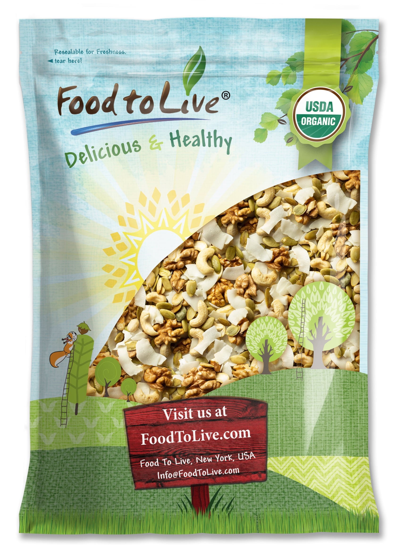 Food To Live Organic Raw Trail Mix, 2 Lb Bulk - Walnuts, Almonds, Cashews, Raisins, No Added Sugar Or Oil, Vegan & Kosher