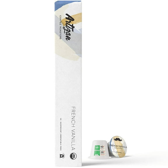 Organic Coffee Capsules for Nespresso Original Machines | French Vanilla Flavored Espresso | Non-GMO Fair Trade Kosher Vegan | 80 x Compostable Biodegradable Pods