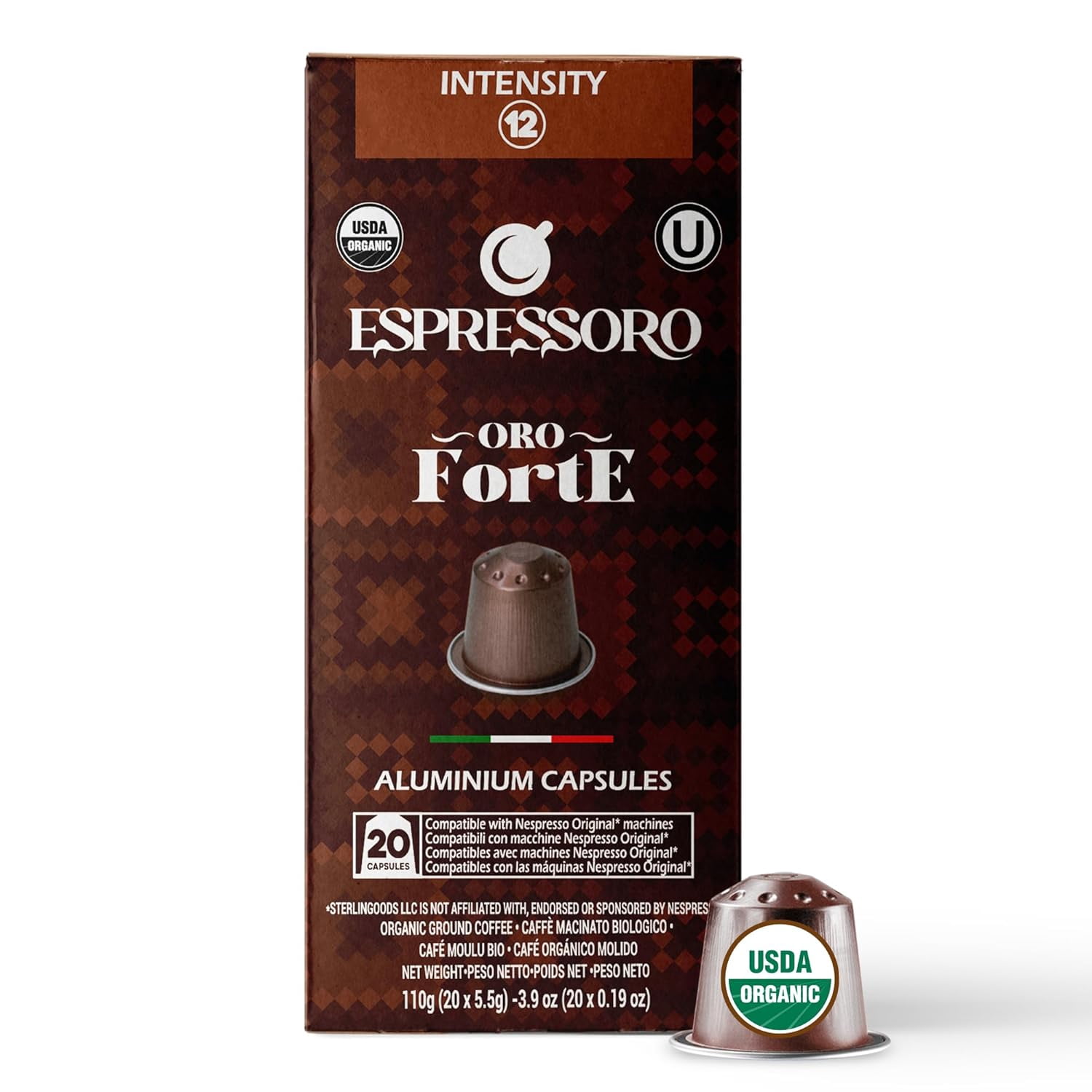 Organic Coffee Compatible FORTE 20 Pack Aluminum Espresso Pods