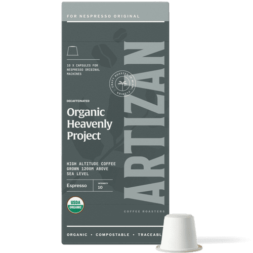 Organic Coffee Nespresso Original Machines Heavenly Project Decaf Espresso Blend 80 x Compostable Pods