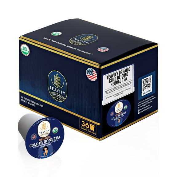 Organic Cold Be Gone Tea Pods for Keurig Brewers by Teavity - Naturally Decaffeinated, 36 Tea Pods